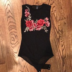 Sheer bodysuit with floral embroidery